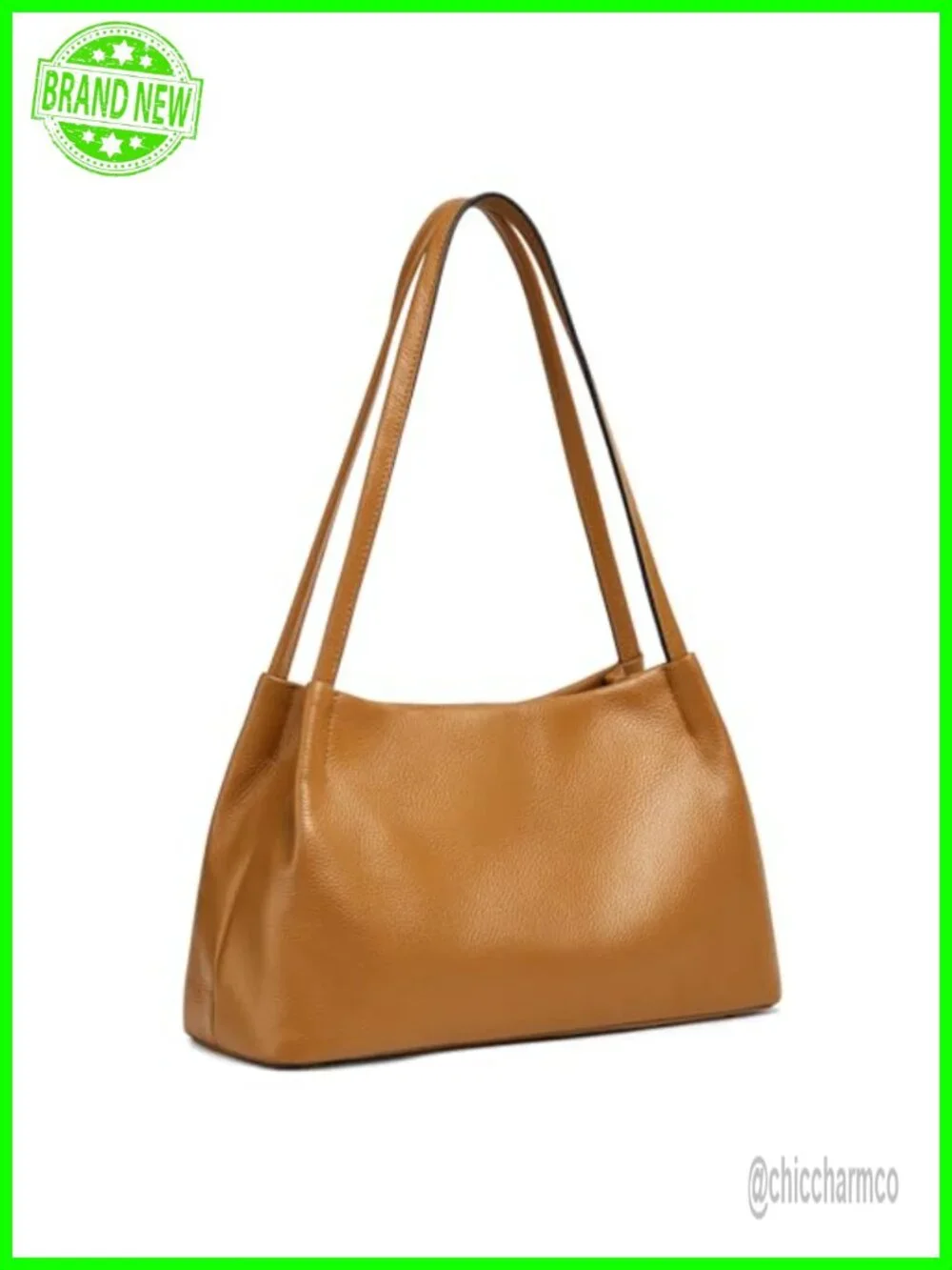 Genuine Leather Hobo Shoulder Bag with Top Magnetic Snap Closure